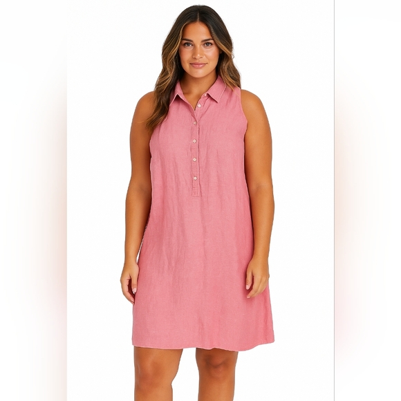 Tahari Women's Light Pink Sleeveless 100% Linen Polo Shirt Dress Buttons Size 2X - Picture 1 of 9